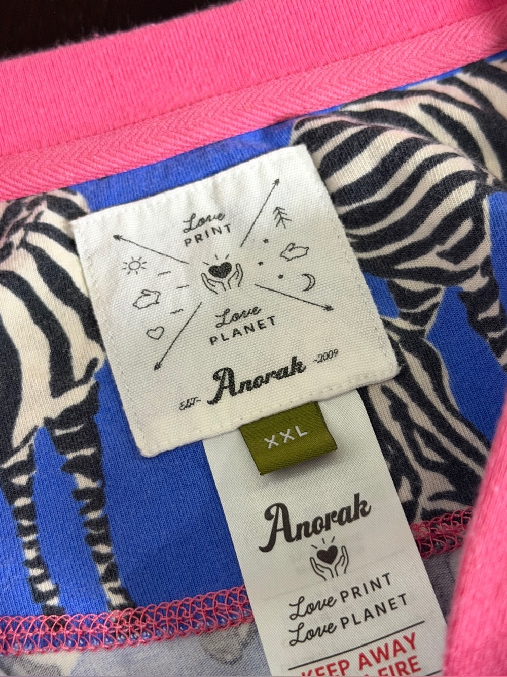 Anorak XXL Blue Zebra Print Long Sleeve Pajama Set - Picture 9 of 12